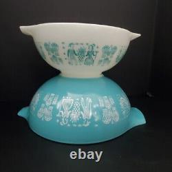 VTG Pyrex Amish Butterprint Turquoise Blue/White Cinderella Bowls Set of 4
