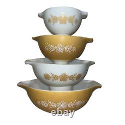 VTG Pyrex Butterfly Gold Cinderella Nesting Mixing Bowl 441 442 443 444 Set/4