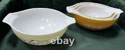 VTG Pyrex Butterfly Gold Cinderella Nesting Mixing Bowl Set of 3 442 443 444+444