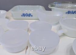 VTG Set of 20 Anchor Hocking Fire-King Blue Floral Milk Glass USA Casserole Cups