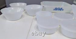 VTG Set of 20 Anchor Hocking Fire-King Blue Floral Milk Glass USA Casserole Cups