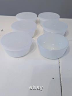 VTG Set of 20 Anchor Hocking Fire-King Blue Floral Milk Glass USA Casserole Cups