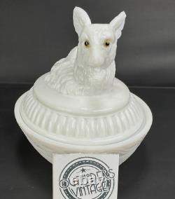 VTG Westmoreland Fox On Nest Basket Covered Dish Milk Glass Yellow Eye Farmhouse