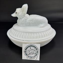 VTG Westmoreland Fox On Nest Basket Covered Dish Milk Glass Yellow Eye Farmhouse