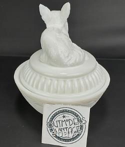 VTG Westmoreland Fox On Nest Basket Covered Dish Milk Glass Yellow Eye Farmhouse