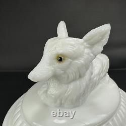 VTG Westmoreland Fox On Nest Basket Covered Dish Milk Glass Yellow Eye Farmhouse