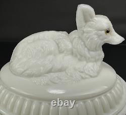 VTG Westmoreland Fox On Nest Basket Covered Dish Milk Glass Yellow Eye Farmhouse