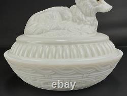 VTG Westmoreland Fox On Nest Basket Covered Dish Milk Glass Yellow Eye Farmhouse