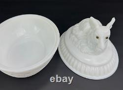 VTG Westmoreland Fox On Nest Basket Covered Dish Milk Glass Yellow Eye Farmhouse