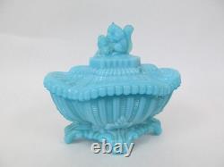 Vallerysthal Squirrel Blue Milk Glass Candy Dish