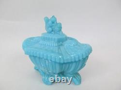 Vallerysthal Squirrel Blue Milk Glass Candy Dish