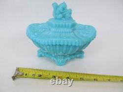 Vallerysthal Squirrel Blue Milk Glass Candy Dish