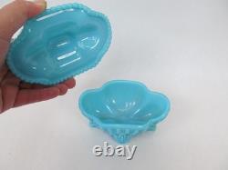 Vallerysthal Squirrel Blue Milk Glass Candy Dish