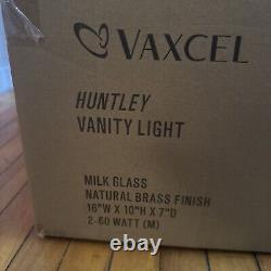 Vaxcel Huntley Farmhouse Bathroom Vanity Light White Milk Glass And Brass