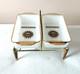 Very Rare Georges Briard Mcm Milk Glass Casserole Dishes W Metal Warming Stand