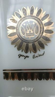 Very RARE Georges Briard MCM milk glass casserole dishes w metal warming stand