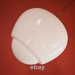 Very large mid century schoolhouse white milk glass opaline pendant light copper