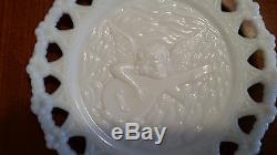 Very unique Kemple Reticulated White Milk Glass Plate Cupid Cherub with Fiddle