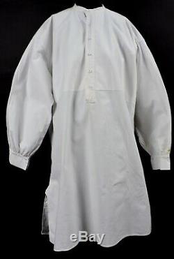 Victorian 19th C Mens White Linen Shirt W Milk Glass Button Closure