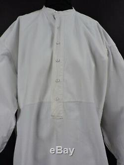 Victorian 19th C Mens White Linen Shirt W Milk Glass Button Closure