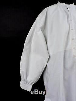 Victorian 19th C Mens White Linen Shirt W Milk Glass Button Closure