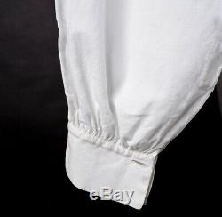 Victorian 19th C Mens White Linen Shirt W Milk Glass Button Closure