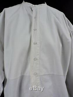 Victorian 19th C Mens White Linen Shirt W Milk Glass Button Closure