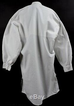 Victorian 19th C Mens White Linen Shirt W Milk Glass Button Closure