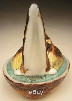 Victorian Glass by Challinor, Taylor & Co. HP Milk Glass Dominecker Hen on Nest