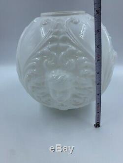 Victorian Gwtw Milk Glass Angel Cherub Face Ball Shade Banquet Oil Lamp Globe