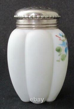 Victorian glass decorated GILLINDER MELON satin milk glass sugar shaker EAPG