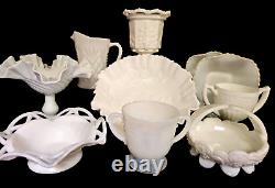 Vintage 10 Pc Milk Glass Assortment MCM Cottagecore Wedding Decor