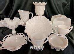 Vintage 10 Pc Milk Glass Assortment MCM Cottagecore Wedding Decor