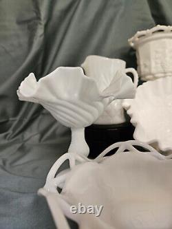 Vintage 10 Pc Milk Glass Assortment MCM Cottagecore Wedding Decor