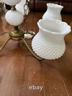 Vintage 14 Hobnail Milk Glass 5 Arm Chandelier Glass Ceiling Light Fixture