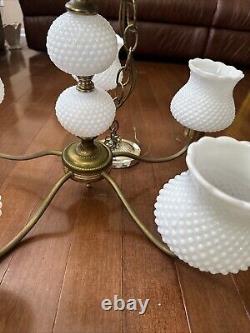 Vintage 14 Hobnail Milk Glass 5 Arm Chandelier Glass Ceiling Light Fixture