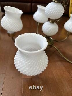 Vintage 14 Hobnail Milk Glass 5 Arm Chandelier Glass Ceiling Light Fixture