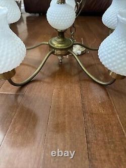 Vintage 14 Hobnail Milk Glass 5 Arm Chandelier Glass Ceiling Light Fixture