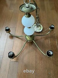 Vintage 14 Hobnail Milk Glass 5 Arm Chandelier Glass Ceiling Light Fixture