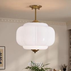 Vintage 15 White Milk Glass Pendant Light with Antique Brass Fixture