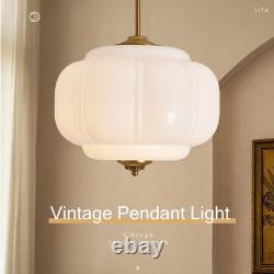 Vintage 15 White Milk Glass Pendant Light with Antique Brass Fixture