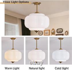 Vintage 15 White Milk Glass Pendant Light with Antique Brass Fixture