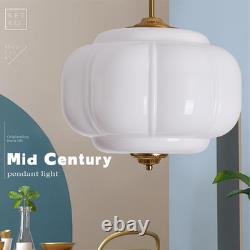 Vintage 15 White Milk Glass Pendant Light with Antique Brass Fixture