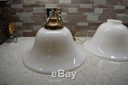 Vintage 16 Large Milk Glass 3-Light Kitchen Island Pendant Lamps