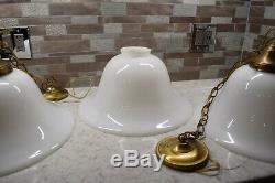 Vintage 16 Large Milk Glass 3-Light Kitchen Island Pendant Lamps