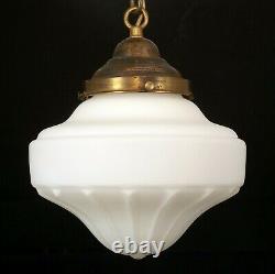 Vintage 1920 Satin White Milk Glass Globe Pendant Light Fixture Foyer Porch Hall