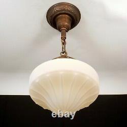 Vintage 1920 Satin White Milk Glass Globe Pendant Light Fixture Foyer Porch Hall