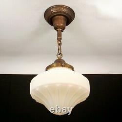 Vintage 1920 Satin White Milk Glass Globe Pendant Light Fixture Foyer Porch Hall