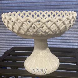 Vintage 1920's Fenton White Milk Glass Lattice Lace Compote w Wild Flowers