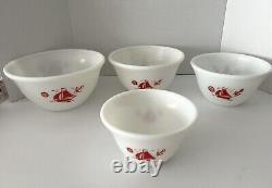 Vintage 1930's/40's McKee Sailboat Stacking Milk Glass Bowls Set Of 4 Excellent